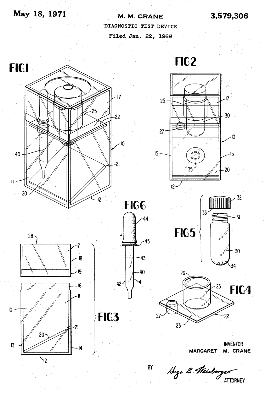 Official U.S. Patent Office document for Crane's Predictor at-home pregnancy test design.