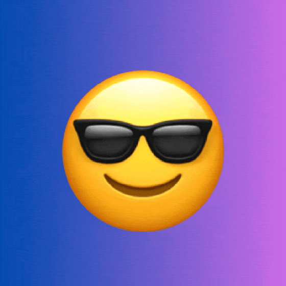A GIF cycles through several emoji, including a face with sunglasses, an angry face, a face in a party hat, and a face crying while laughing.