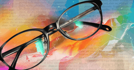 A pair of black-rimmed glasses