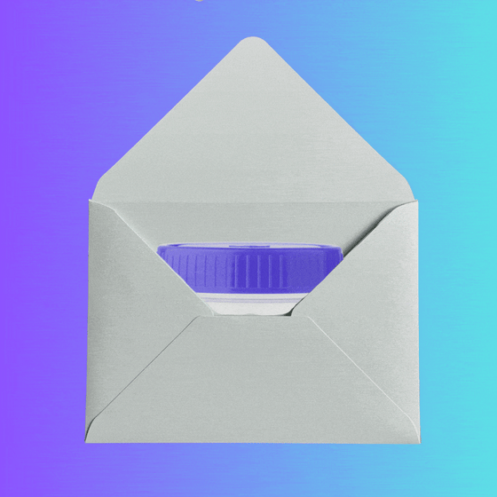 A test tube emerging from an envelope.