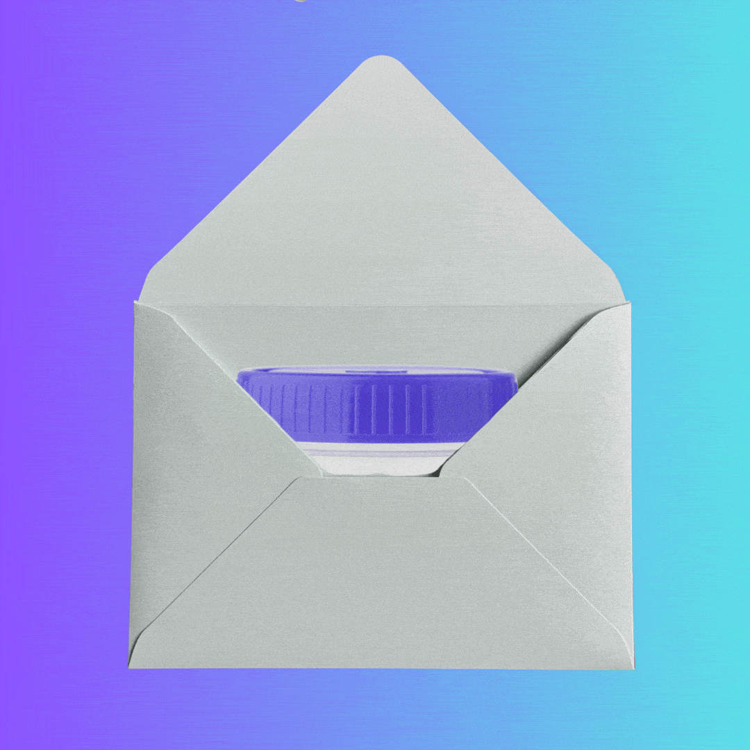 A test tube emerging from an envelope.