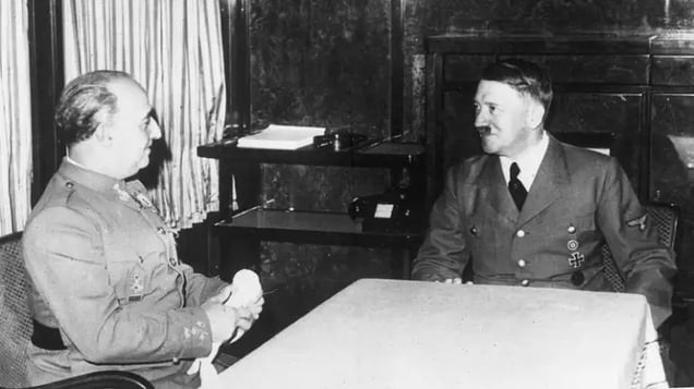 Hitler meeting with Franco during WWII to discuss a possible alliance.