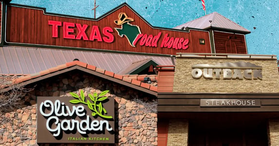 Storefronts of Texas Roadhouse, Olive Garden, and Outback Steakhouse