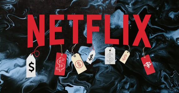 The Netflix logo with price tags hanging from every letter.