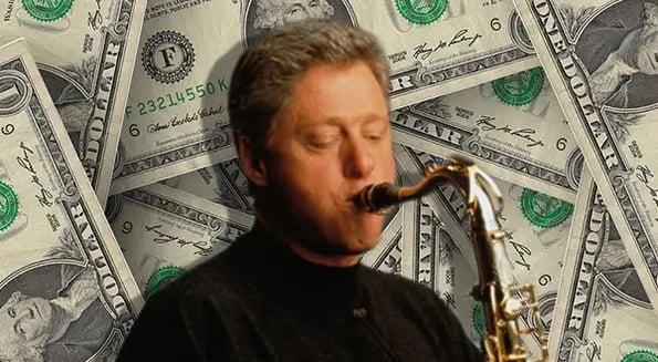 Bill Clinton playing a saxaphone image