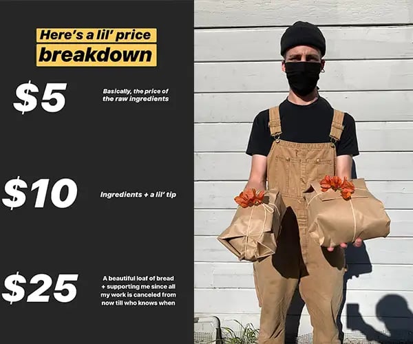Price breakdown of how much Cody Howell earns from going door-to-door and dropping off his bread