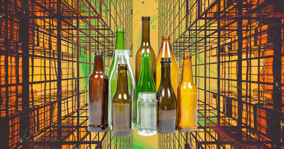 Several glass soda bottles.