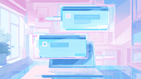 An illustration of several message bubbles popping up in front of a laptop in an office.