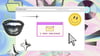 An internet browser with a pop-up message reading '1 new message' surrounded by icons including a smiley face and a butterfly. 